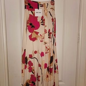 NWT Agnes & Dora Maxi Wrap Skirt, Small, Cream/brown/pink
